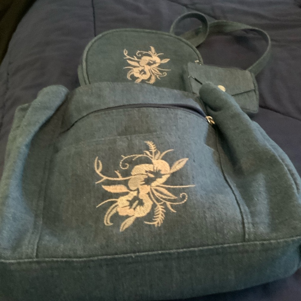 Embroidered Blue Women's Bag Set